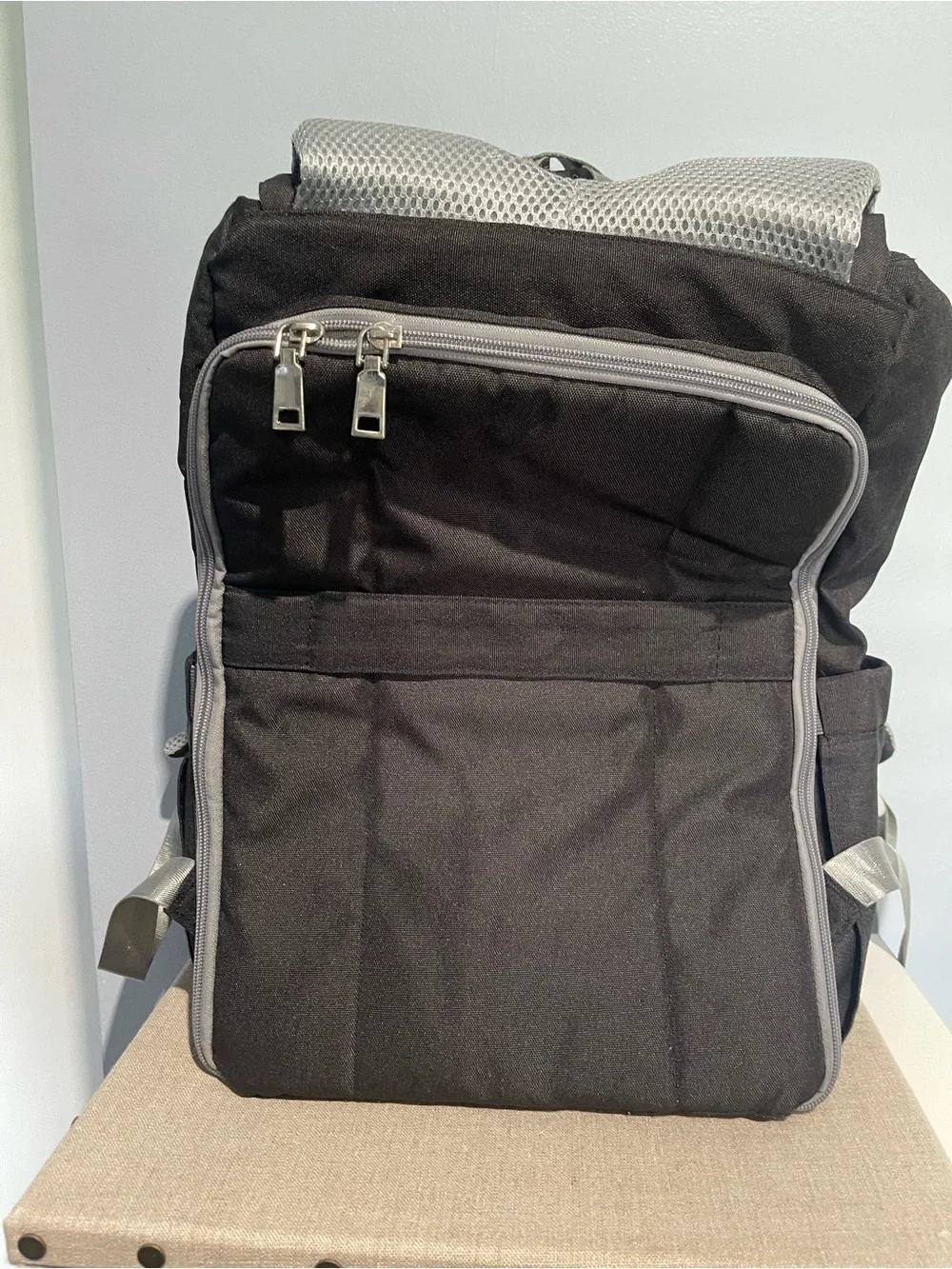 Black Diaper Backpack with Gray Accents
